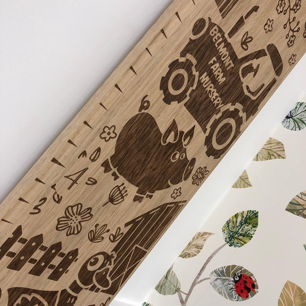 Farmers Paradise Solid Oak Engraved Personalised Height Chart