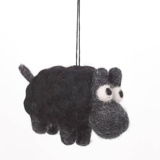 Handmade Biodegradable Felt Sheep | Hanging Decoration | Black - 10cm x 7cm
