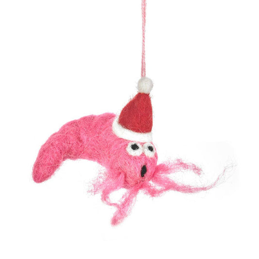 Handmade Felt Festive Prawn | Hanging Christmas Decoration