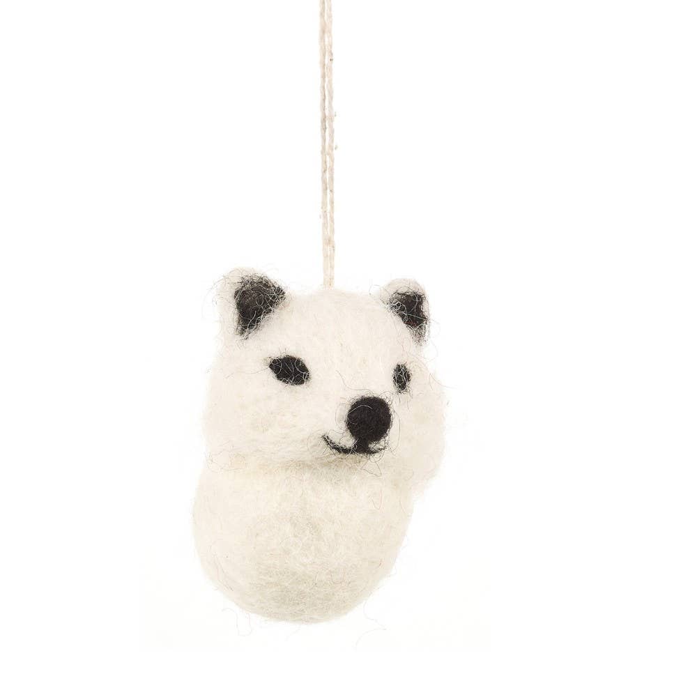 Baby Arctic Fox | Handmade Felt Biodegradable | Christmas Hanging - 6cm x 6cm
