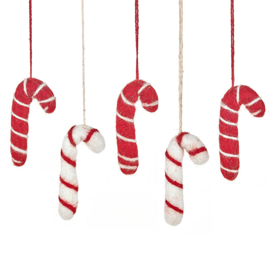 Handmade Felt Candy Cane | Hanging Decorations - Set of 5