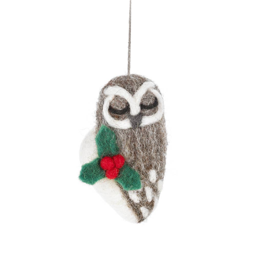 Handmade Felt Carol the Christmas Owl | Hanging Decoration