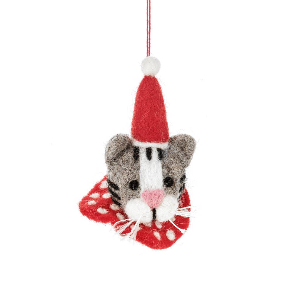 Handmade Felt Clarence the Christmas Cat | Hanging Decoration