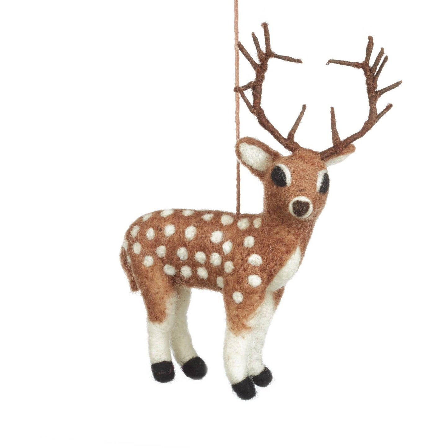 Handmade Felt Stag | Biodegradable Hanging Decoration | Brown - 15cm x 19cm