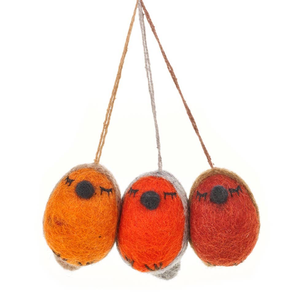 Handmade Whimsical Winter Robins | Hanging Decorations | 6cm x 4cm - Bag of 3